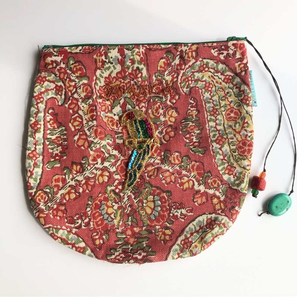 Artisan made  Paisley tropical Parrot Jamaica turquoise Lightweight clutch bag